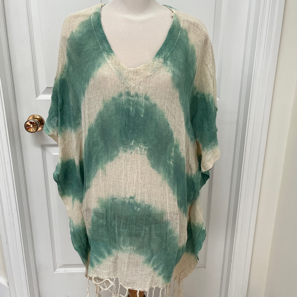 Green and Cream Tie-Dye Women's beach coverup one size
